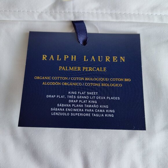 Ralph Lauren White Palmer Percale KING Organic Cotton Flat Sheet - Picture 2 of 4